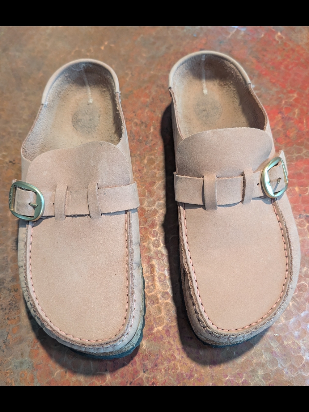 Birkenstock Suede Slip-On Buckle Mules in Light Pink